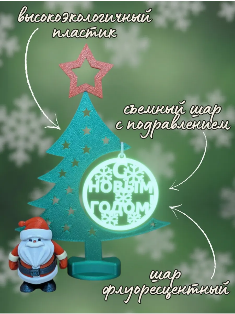 Новогодняя декоративная елочка с дедом морозом (шар флуор.)